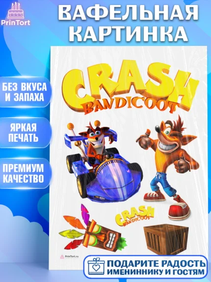 Вафельная картинка, Крэш Бандикут, Crash Bandicoot, Девочка, День рождения, арт. PT206361