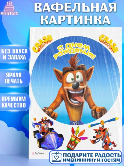 Вафельная картинка, Крэш Бандикут, Crash Bandicoot, Девочка, День рождения, арт. PT206362