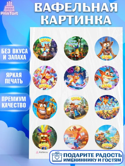 Вафельная картинка, Крэш Бандикут, Crash Bandicoot, Девочка, День рождения, арт. PT206365