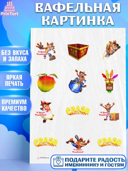 Вафельная картинка, Крэш Бандикут, Crash Bandicoot, Девочка, День рождения, арт. PT206369