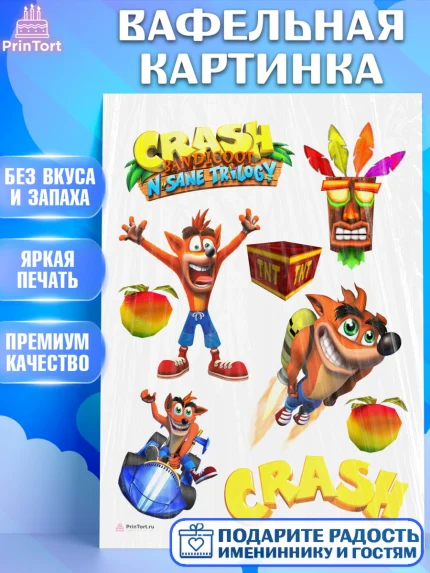 Вафельная картинка, Крэш Бандикут, Crash Bandicoot, Девочка, День рождения, арт. PT206370