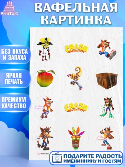 Вафельная картинка, Крэш Бандикут, Crash Bandicoot, Девочка, День рождения, арт. PT206372