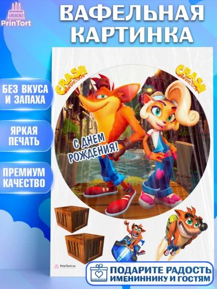 Вафельная картинка, Крэш Бандикут, Crash Bandicoot, Девочка, День рождения, арт. PT206377