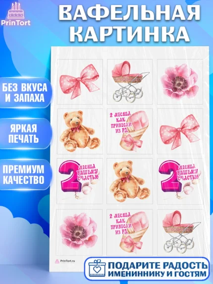Вафельная картинка, Девочке 2 мес, Девочка, 2 месяца, День рождения, арт. PT207483