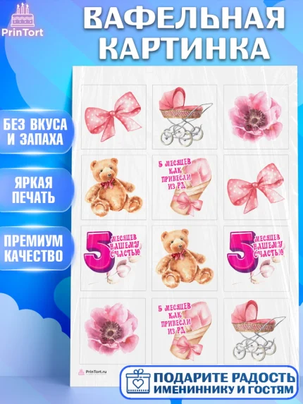 Вафельная картинка, Девочке 5 мес, Девочка, 5 месяцев, День рождения, арт. PT207543