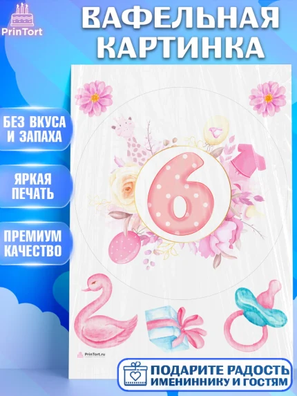 Вафельная картинка, Девочке 6 мес, Девочка, 6 месяцев, День рождения, арт. PT207572