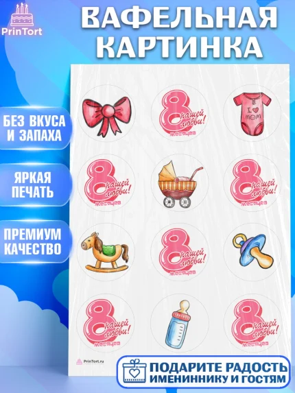 Вафельная картинка, Девочке 8 мес, Девочка, 8 месяцев, День рождения, арт. PT207608