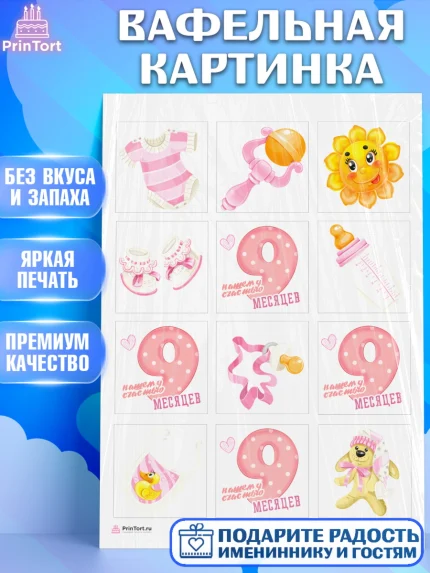 Вафельная картинка, Девочке 9 мес, Девочка, 9 месяцев, День рождения, арт. PT207615