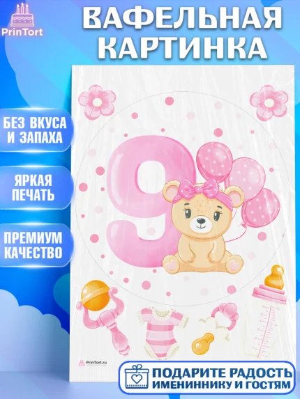 Вафельная картинка, Девочке 9 мес, Девочка, 9 месяцев, День рождения, арт. PT207622