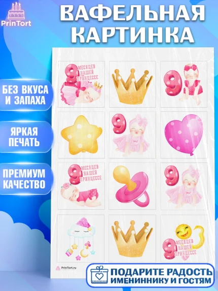 Вафельная картинка, Девочке 9 мес, Девочка, 9 месяцев, День рождения, арт. PT207627