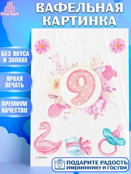 Вафельная картинка, Девочке 9 мес, Девочка, 9 месяцев, День рождения, арт. PT207632