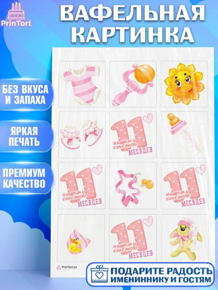 Вафельная картинка, Девочке 11 мес, Девочка, 11 месяцев, День рождения, арт. PT207655