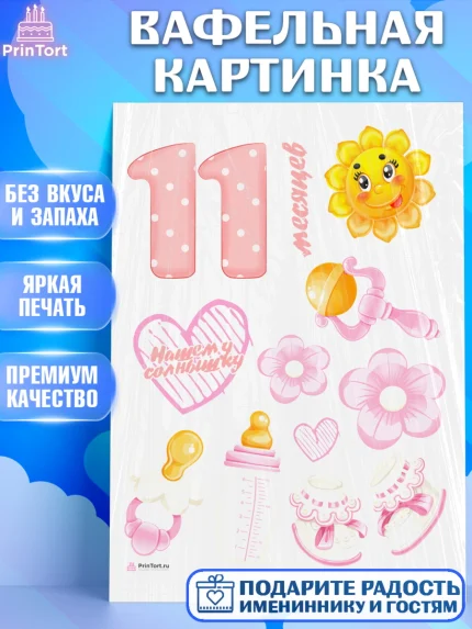 Вафельная картинка, Девочке 11 мес, Девочка, 11 месяцев, День рождения, арт. PT207657