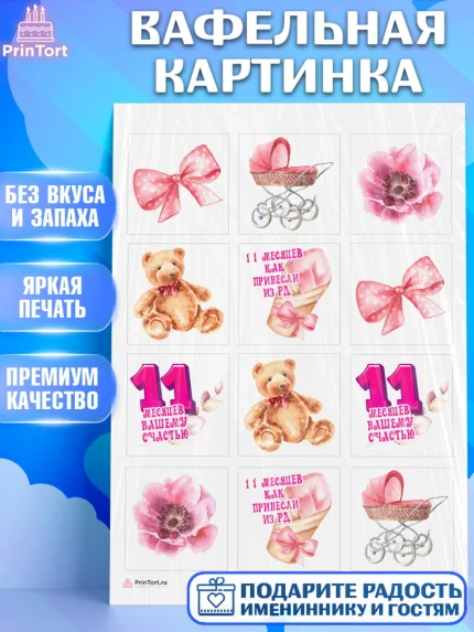 Вафельная картинка, Девочке 11 мес, Девочка, 11 месяцев, День рождения, арт. PT207663