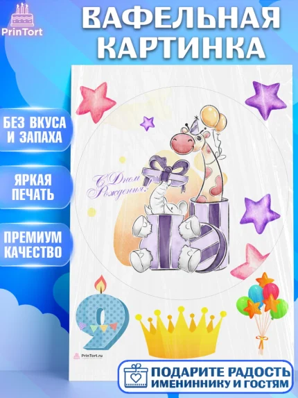 Вафельная картинка, Девочке 9 лет, Девочка, 9 лет, День рождения, арт. PT207786