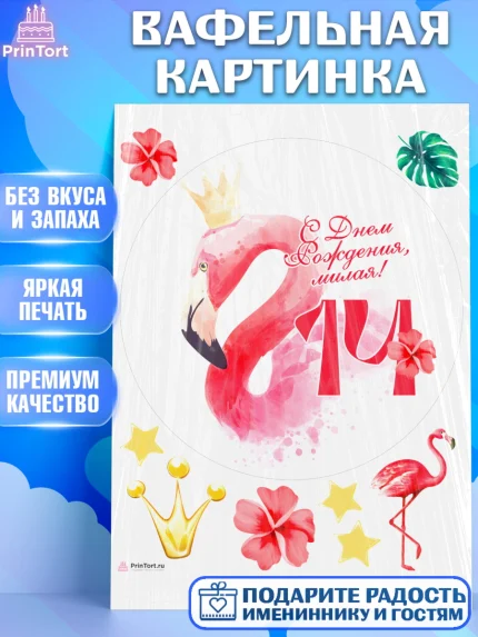 Вафельная картинка, Девочке 14 лет, Девочка, 14 лет, День рождения, арт. PT207848