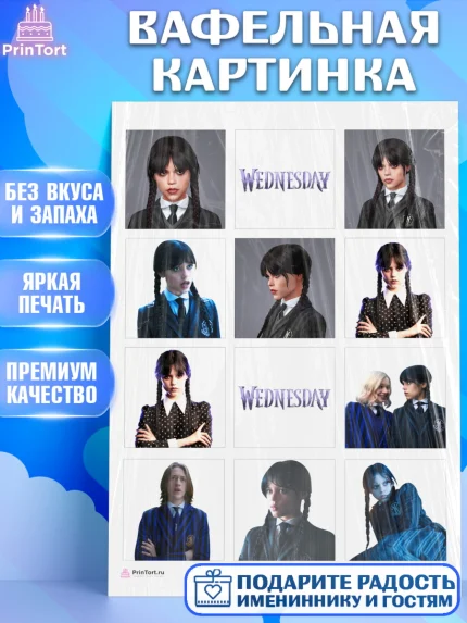 Вафельная картинка, Уенсдей, Венсдей Аддамс, Девочка, День рождения, арт. PT207928