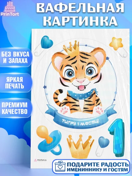 Вафельная картинка, Мальчику 1 месяц, Мальчик, 1 месяц, День рождения, арт. PT207954