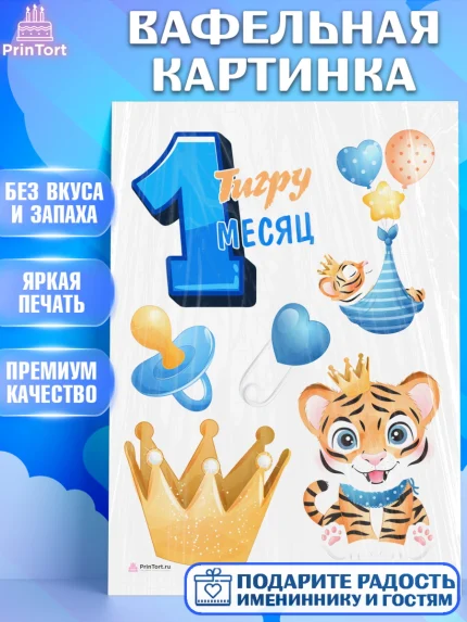 Вафельная картинка, Мальчику 1 месяц, Мальчик, 1 месяц, День рождения, арт. PT207957