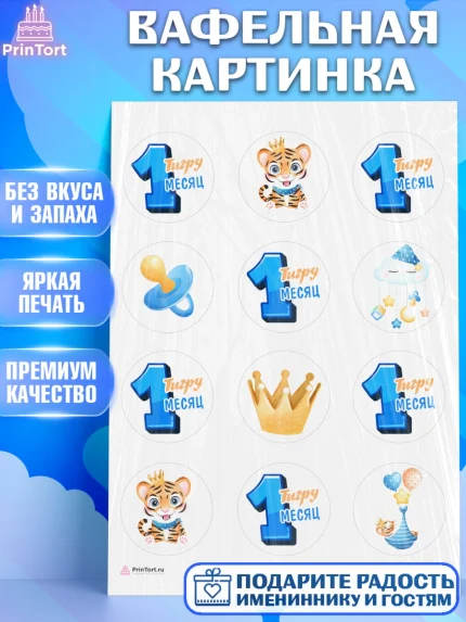 Вафельная картинка, Мальчику 1 месяц, Мальчик, 1 месяц, День рождения, арт. PT207964