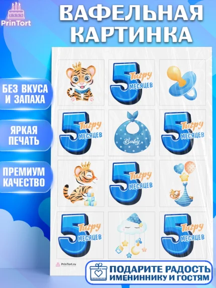Вафельная картинка, Мальчику 5 месяцев, Мальчик, 5 месяцев, День рождения, арт. PT208063