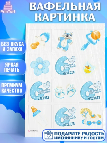 Вафельная картинка, Мальчику 6 месяцев, Мальчик, 6 месяцев, День рождения, арт. PT208071