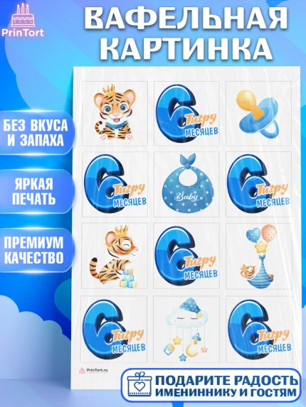 Вафельная картинка, Мальчику 6 месяцев, Мальчик, 6 месяцев, День рождения, арт. PT208083