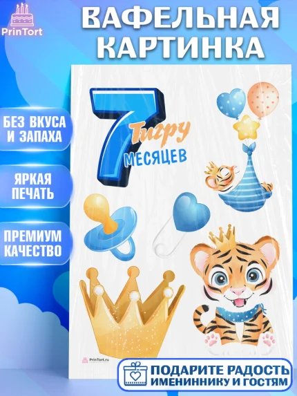 Вафельная картинка, Мальчику 7 месяцев, Мальчик, 7 месяцев, День рождения, арт. PT208097