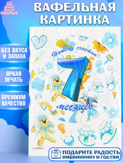 Вафельная картинка, Мальчику 7 месяцев, Мальчик, 7 месяцев, День рождения, арт. PT208102