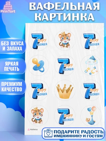 Вафельная картинка, Мальчику 7 месяцев, Мальчик, 7 месяцев, День рождения, арт. PT208104