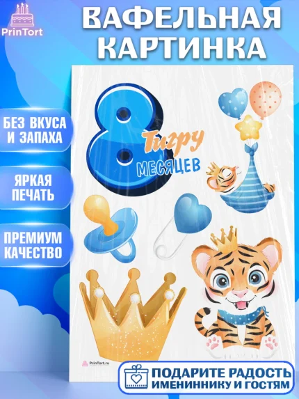 Вафельная картинка, Мальчику 8 месяцев, Мальчик, 8 месяцев, День рождения, арт. PT208117