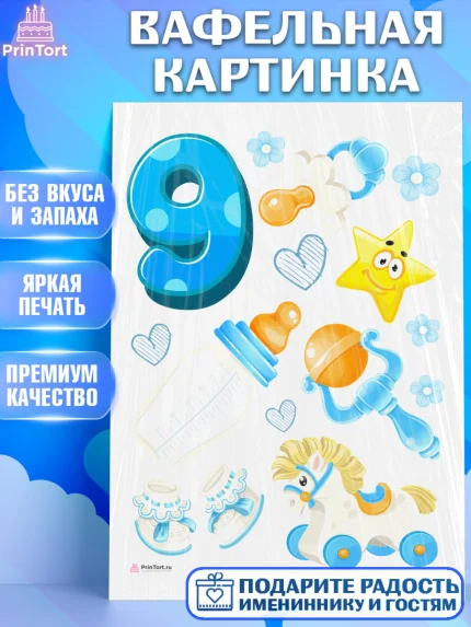 Вафельная картинка, Мальчику 9 месяцев, Мальчик, 9 месяцев, День рождения, арт. PT208141