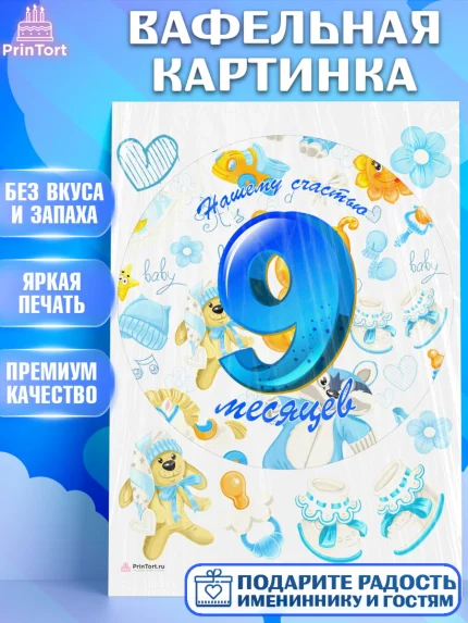 Вафельная картинка, Мальчику 9 месяцев, Мальчик, 9 месяцев, День рождения, арт. PT208142