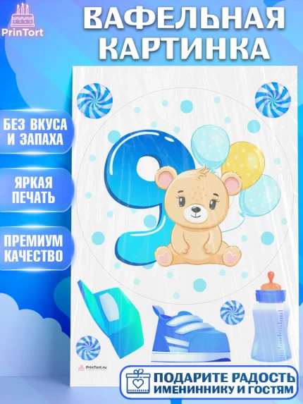 Вафельная картинка, Мальчику 9 месяцев, Мальчик, 9 месяцев, День рождения, арт. PT208146