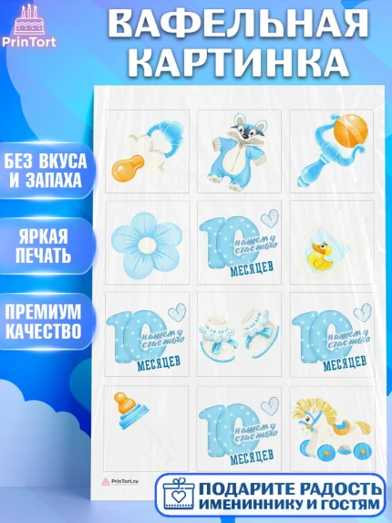Вафельная картинка, Мальчику 10 мес, Мальчик, 10 месяцев, День рождения, арт. PT208151