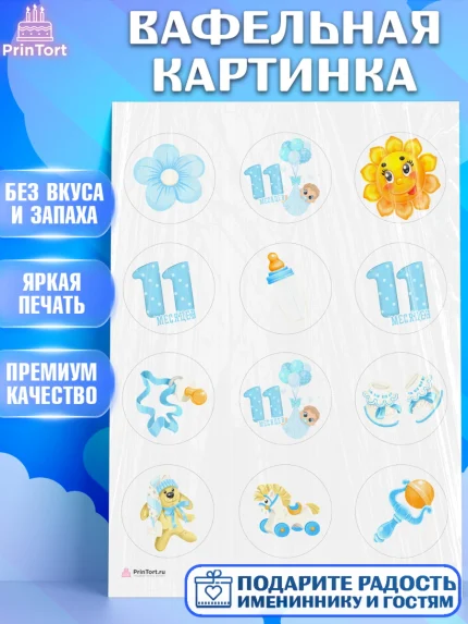 Вафельная картинка, Мальчику 11 мес, Мальчик, 11 месяцев, День рождения, арт. PT208171