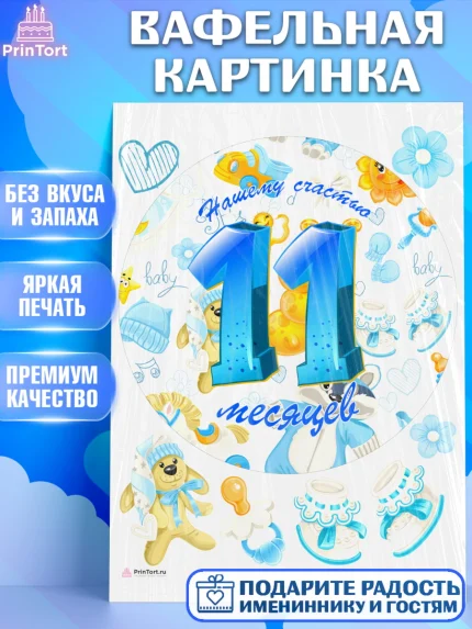 Вафельная картинка, Мальчику 11 мес, Мальчик, 11 месяцев, День рождения, арт. PT208181