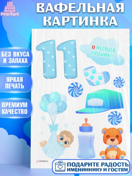 Вафельная картинка, Мальчику 11 мес, Мальчик, 11 месяцев, День рождения, арт. PT208184