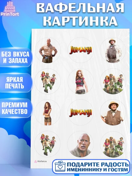 Вафельная картинка, Джуманджи, Дуэйн Скала Джонсон, Девочка, День рождения, арт. PT208236
