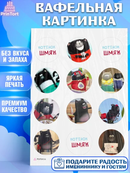 Вафельная картинка, Котёнок Шмяк, Девочка, День рождения, арт. PT208294