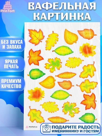 Вафельная картинка, Листья, Украшение для торта, Декор выпечки, Девочка, День рождения, арт. PT208552
