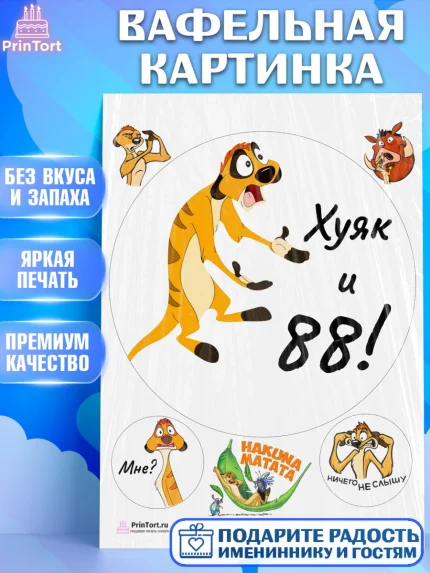 Вафельная картинка, Тимон Ху-к, Девушка, 88 лет, День рождения, арт. PT209155