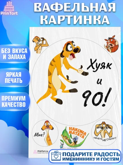 Вафельная картинка, Тимон Ху-к, Девушка, 90 лет, День рождения, арт. PT209157