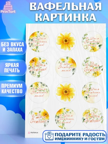 Вафельная картинка, с днем рождения, Юбилей, Девочка, День рождения, арт. PT209389