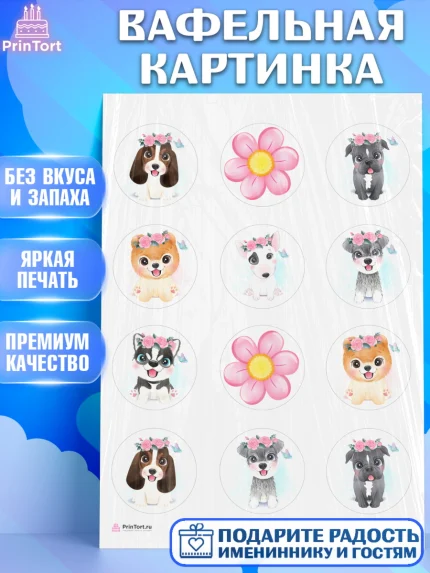 Вафельная картинка, Собаки, Питомец, Девочка, День рождения, арт. PT209409