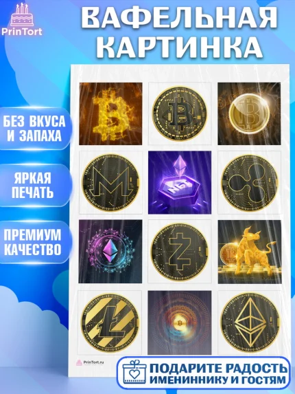 Вафельная картинка, Криптовалюты, Биткоин, Девочка, День рождения, арт. PT210172