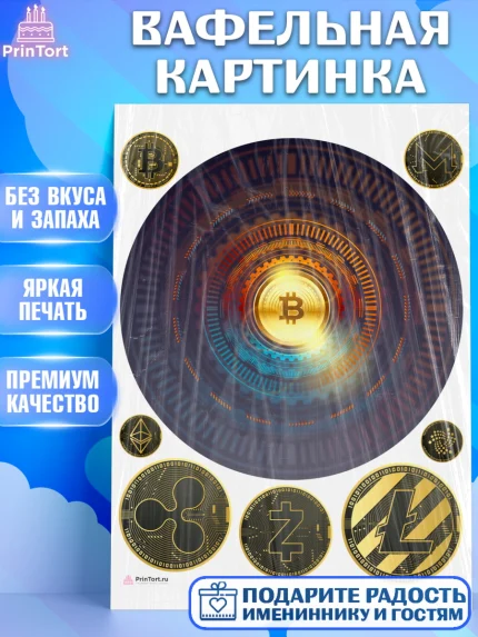 Вафельная картинка, Криптовалюты, Биткоин, Девочка, День рождения, арт. PT210175
