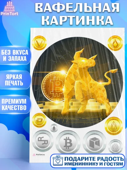 Вафельная картинка, Криптовалюты, Биткоин, Девочка, День рождения, арт. PT210180