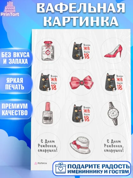 Вафельная картинка, Девушке, Вчера же было 18, Девочка, День рождения, арт. PT210619