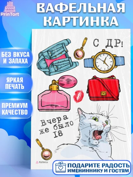 Вафельная картинка, Девушке, Вчера же было 18, Девочка, День рождения, арт. PT210620